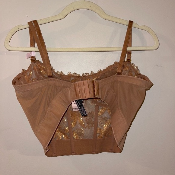 Victorias Secret Gold Sequined Ziggy Glam Floral Embroidery  Corset 38C nwt - Picture 4 of 5
